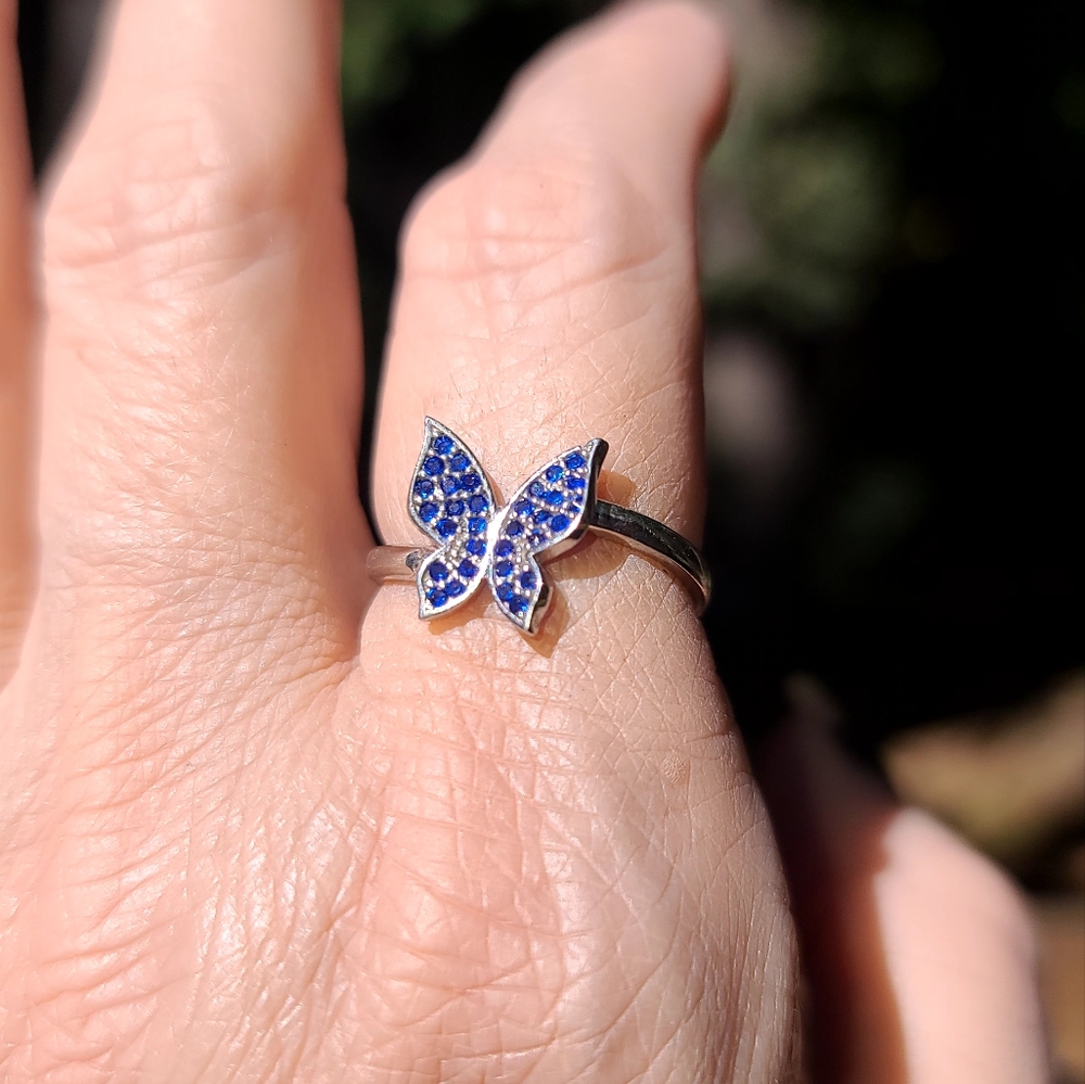 Sterling silver & blue sapphire butterfly ring - Picture 10 of 10